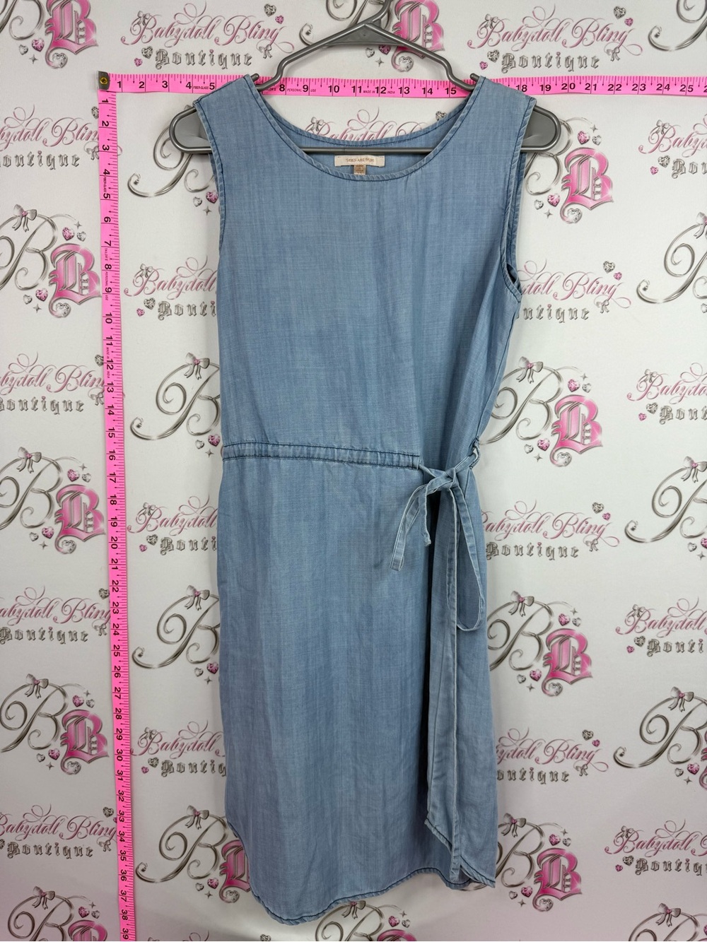 Skies Are Blue dress denim look Light Blue Sleeveless Tie-Waist Chambray Dress - Picture 3 of 11